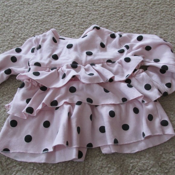 Carters Pullover Ruffle Shirt Girls 9M Pink Brown Polka Dot Long Sleeve 2 Button - Picture 4 of 5